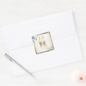 Groene Bladeren Bloem Gouden Frame Bruiloft Feest Vierkante Sticker (Envelop)