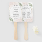 Groene bladeren & Blush bruiloft programma Handwaaier (Voorkant en achterkant)