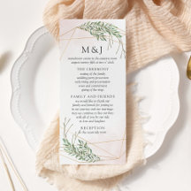 Groene Bladeren & Blush Huwelijksprogramma Kaart