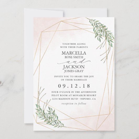 Groene bladeren & Blush Kaart (Voorkant)