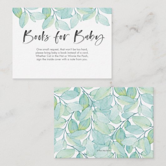 Groene bladeren Boeken voor baby Baby shower Kaart (Voorkant / Achterkant)