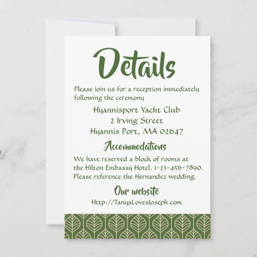 Groene Bladeren Boho Bruiloft Richting Details Bla Kaart (Voorkant)