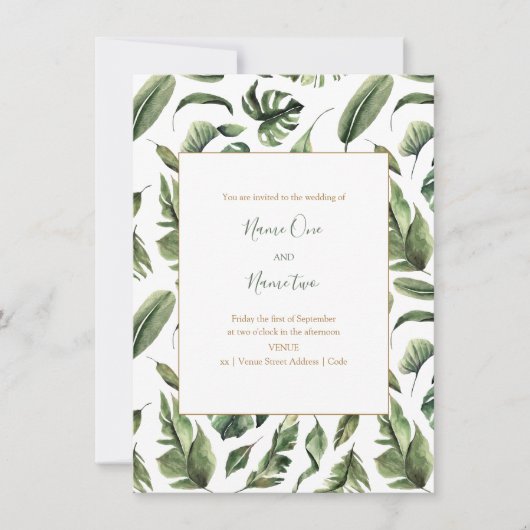 Groene bladeren, bos bruiloft uitnodiging (Voorkant)