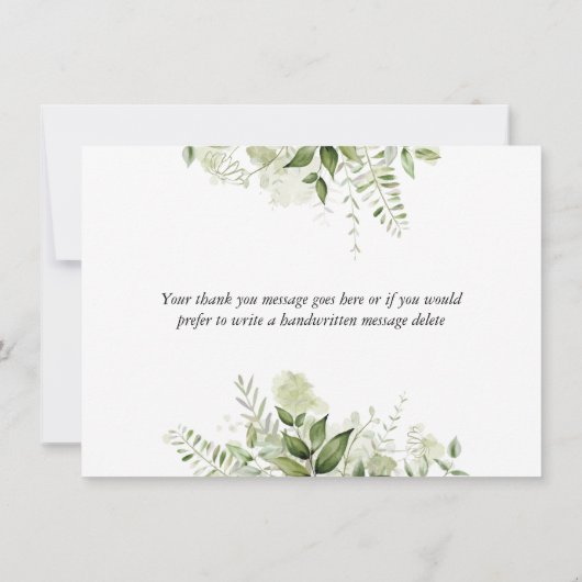 Groene bladeren botanisch elegante script hart bedankkaart (Achterkant)