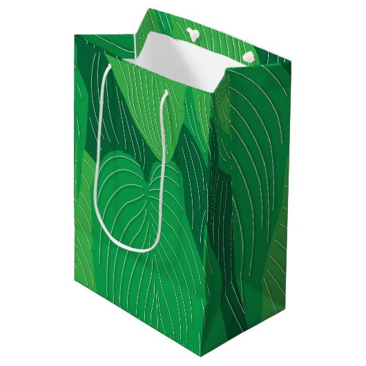 Groene bladeren botanisch medium cadeauzakje (Voorkant Gekanteld)