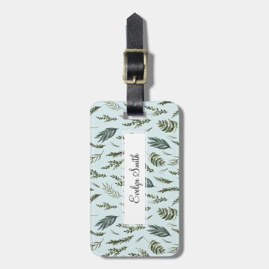 Groene bladeren Botanisch Patroon Bagagelabel (Voorkant verticaal)