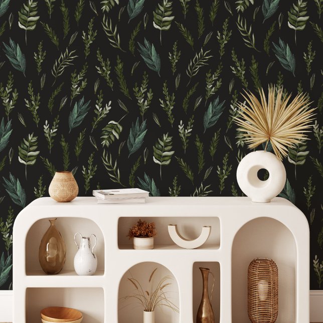 Groene bladeren Botanisch Patroon Behang (In situ)