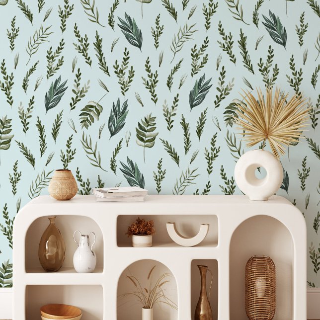 Groene bladeren Botanisch Patroon Behang (In situ)