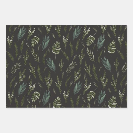 Groene bladeren Botanisch Patroon Inpakpapier Vel (Voorkant 3)