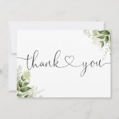 Groene Bladeren Botanische Elegante Script Hart Bedankkaart (Voorkant)