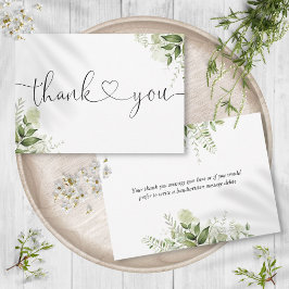 Groene Bladeren Botanische Elegante Script Hart Bedankkaart