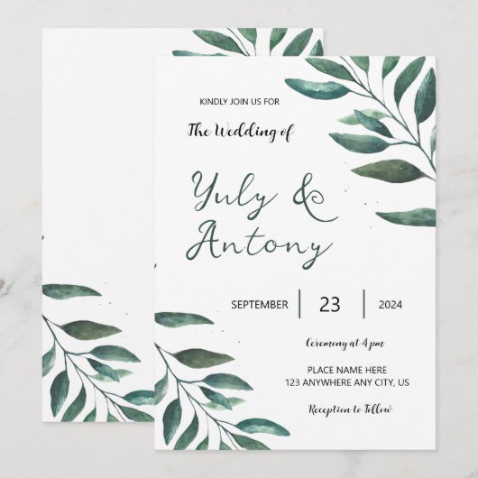 Groene bladeren Botanische minimalistische moderne Kaart (Voorkant / Achterkant)