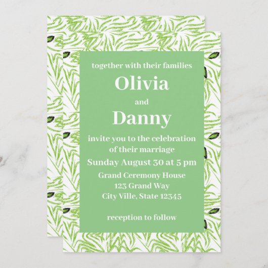 Groene bladeren botanische Natuur bruiloft Kaart (Voorkant / Achterkant)