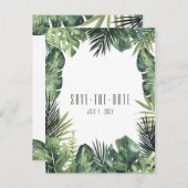 Groene Bladeren Botanische Tropische Bewaar de Dat Aankondigingskaart (Voorkant / Achterkant)