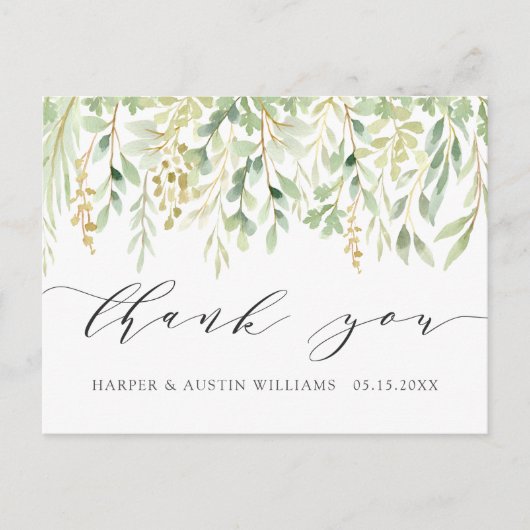 Groene Bladeren Botanische Trouw Dankjewel Briefkaart (Voorkant)