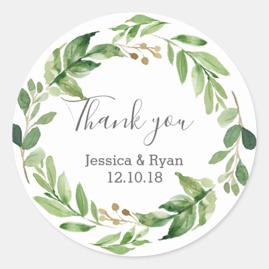 Groene bladeren bruiloft Dank u stickers (Voorkant)