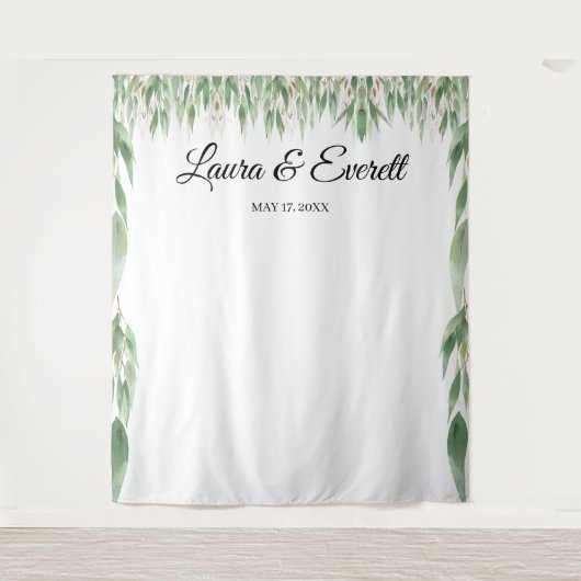 Groene bladeren bruiloft fotocabine achtergrond wandkleed (Voorkant)