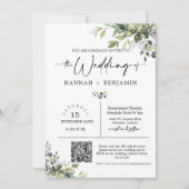 Groene bladeren bruiloft moderne minimale QR-code Kaart (Voorkant)