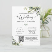 Groene bladeren bruiloft moderne minimale QR-code Kaart (Staand voorkant)