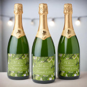 Groene bladeren bruiloft mousserende wijn fles lab sparkling wijnetiket