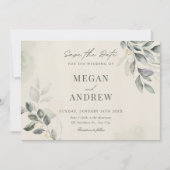 Groene bladeren bruiloft save the date (Voorkant)