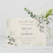 Groene bladeren bruiloft save the date (Staand voorkant)