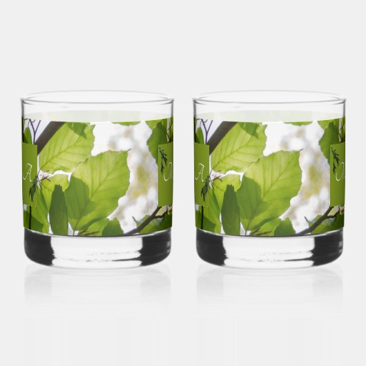 Groene bladeren bruiloft tuimelaar glas (Links)