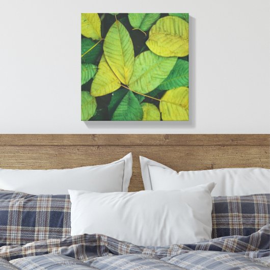 Groene bladeren canvas afdruk (Insitu (Slaapkamer))