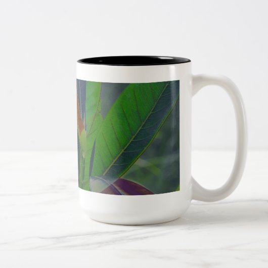 Groene bladeren close-up tweekleurige koffiemok (Rechts)