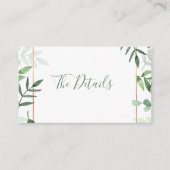 Groene bladeren "de details" trouwenstaart informatiekaartje (Voorkant)