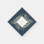 Groene Bladeren Diepzee Blauw Gouden Bruiloft Servet (Hoek)