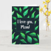 Groene bladeren Donker Botanisch Ik hou van je Mam Kaart (Gele Bloem)