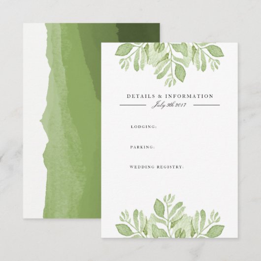 Groene bladeren Duo | Kaart informatie Waterverf (Voorkant / Achterkant)