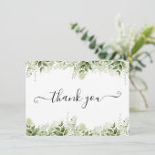 Groene Bladeren Elegant Schrift Bedankkaart (Staand voorkant)