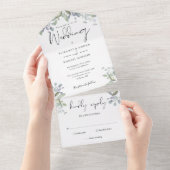 Groene Bladeren Elegant Script Bruiloft All In One Uitnodiging (Afscheurbaar)
