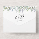 Groene Bladeren Elegant Script Bruiloft All In One Uitnodiging (Achterkant)