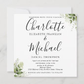 Groene Bladeren Elegant Script Foto Bruiloft  Kaart (Voorkant)