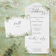 Groene Bladeren Elegant Script Harten Bruiloft
