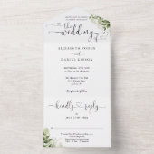 Groene Bladeren Elegant Script Harten Bruiloft All In One Uitnodiging (Binnen)