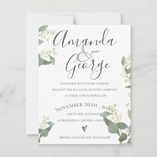 Groene bladeren | Elegant Script | Verlenging van Kaart (Voorkant)