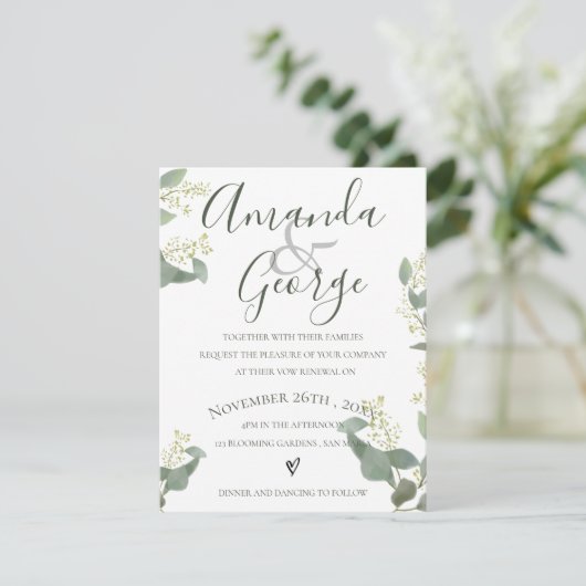 Groene bladeren | Elegant Script | Verlenging van  Kaart (Staand voorkant)