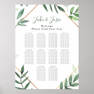 Groene bladeren Elegant Wedding Seating Chart Poster