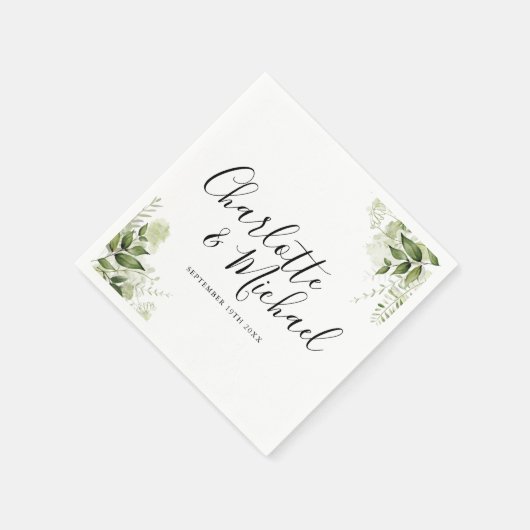 Groene Bladeren Elegante Handtekening Script Servet (Hoek)