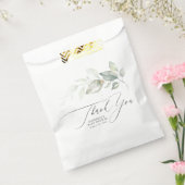 Groene Bladeren Elegante Script Bedankt Zakje (Gezegeld)