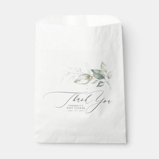 Groene Bladeren Elegante Script Bedankt Zakje (Voorkant)