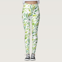 Groene bladeren en bessen Waterverf Leggings