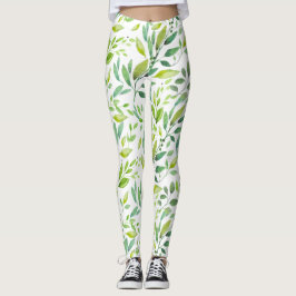 Groene bladeren en bessen Waterverf Leggings