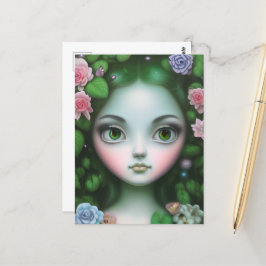 Groene bladeren en bloemen bosmeisje briefkaart