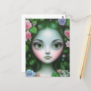 Groene bladeren en bloemen bosmeisje briefkaart