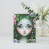 Groene bladeren en bloemen bosmeisje briefkaart (Staand voorkant)